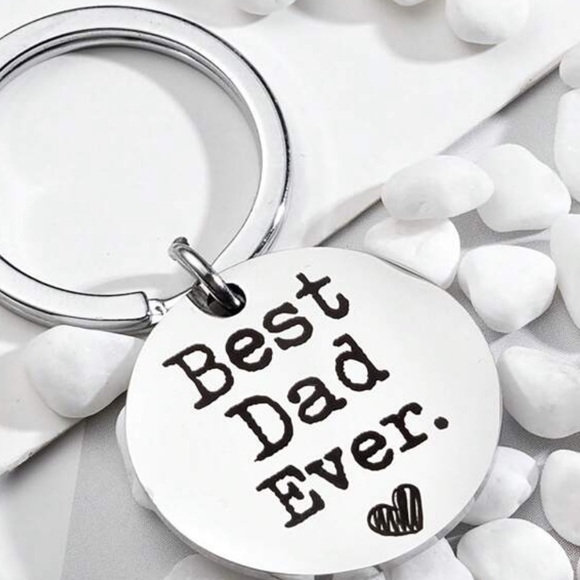 Best Dad Ever Keychain Round Charm Silver Plated Father's Day Gift Papa - Picture 1 of 5